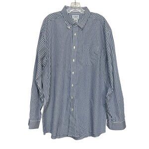 LL Bean Mens Button Down Shirt Blue White Checked Size XL Tall
